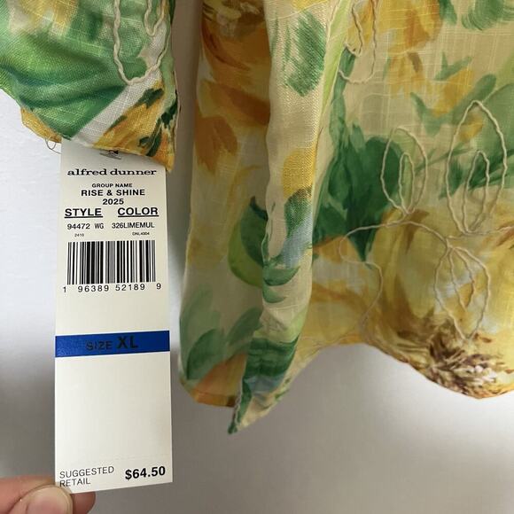 Alfred Dunner Floral Embroidered 3/4 Sleeve Button Down Top Size XL Artsy NWT - Picture 9 of 9